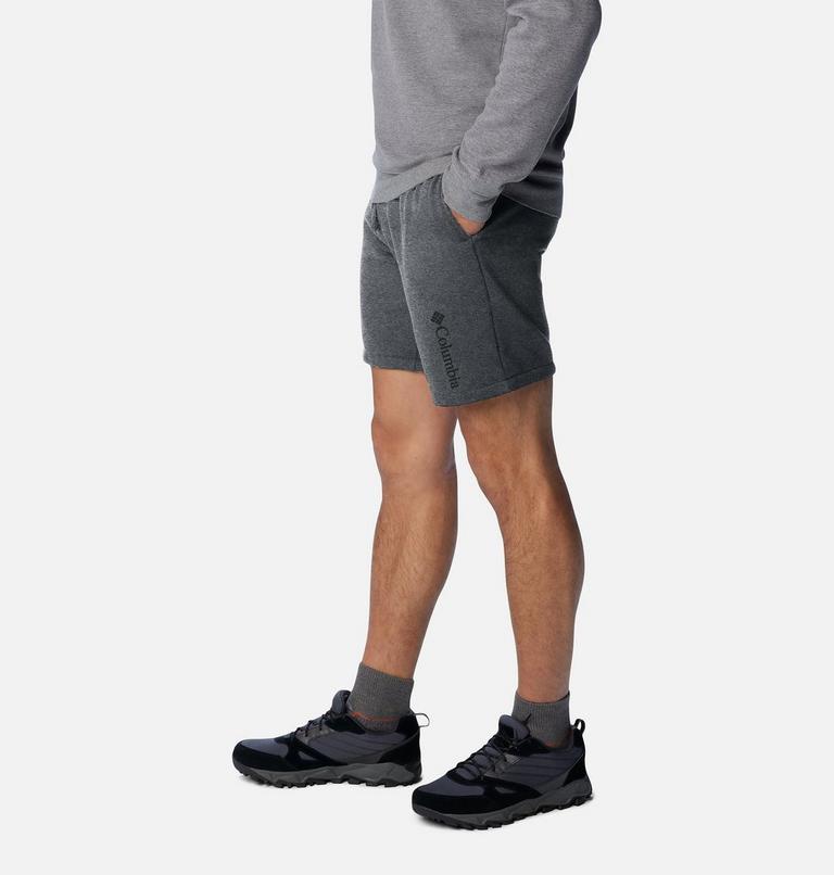 Men's Columbia Trek Fleece Shorts, Color: Charcoal Heather, Black Vertical Logo, image 3
