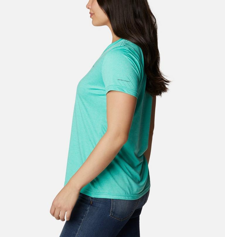 Women's Columbia Hike V-Neck Technical T-Shirt, Color: Electric Turquoise Heather, image 3