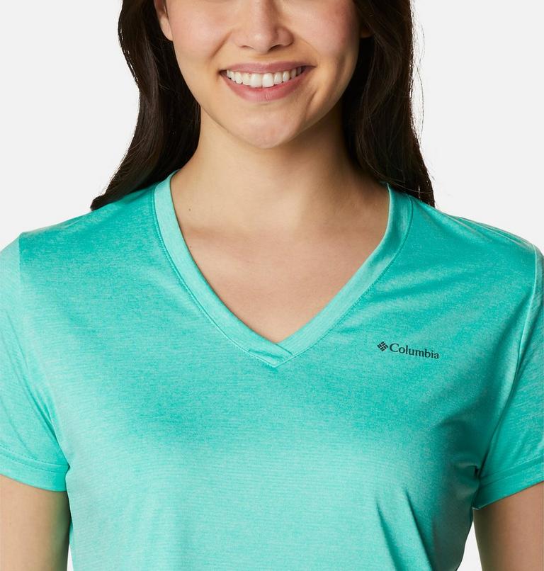Women's Columbia Hike V-Neck Technical T-Shirt, Color: Electric Turquoise Heather, image 4