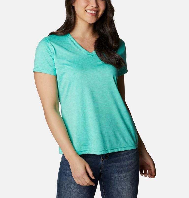 Women's Columbia Hike V-Neck Technical T-Shirt, Color: Electric Turquoise Heather, image 5