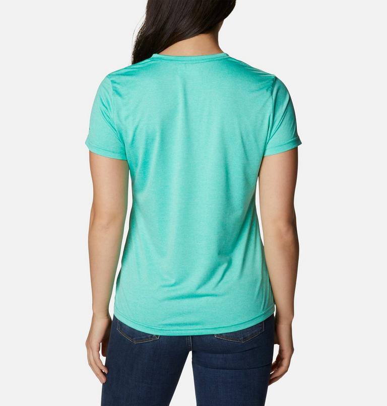 Women's Columbia Hike V-Neck Technical T-Shirt, Color: Electric Turquoise Heather, image 2