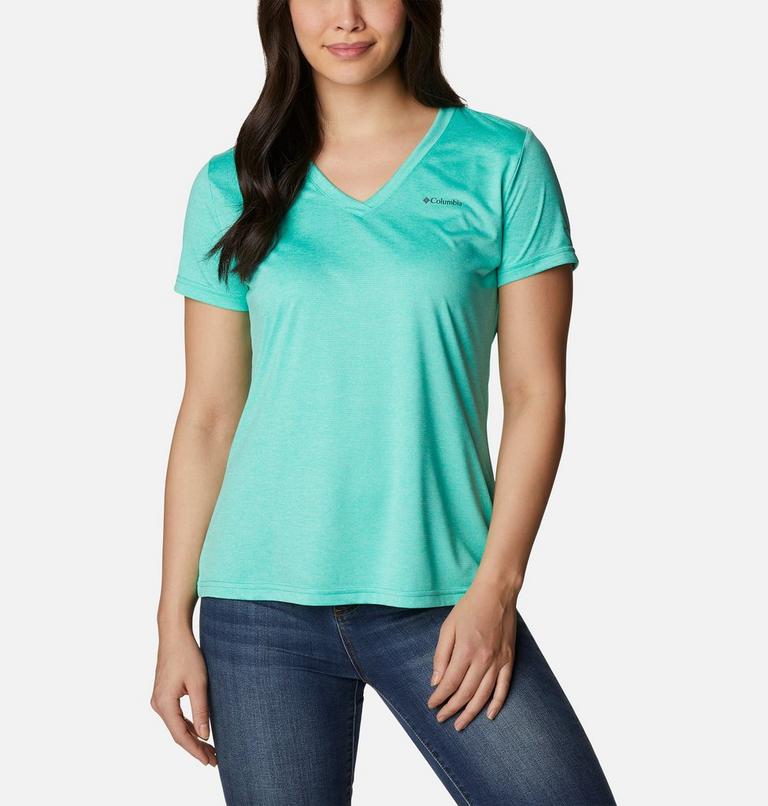 Women's Columbia Hike V-Neck Technical T-Shirt, Color: Electric Turquoise Heather, image 1