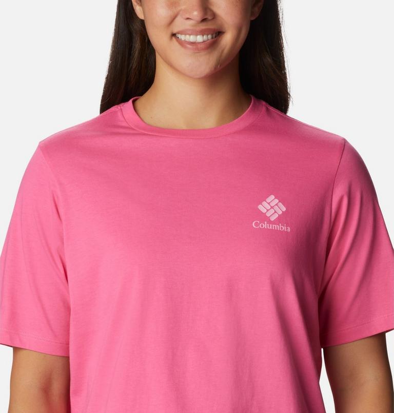 Women's North Cascades Relaxed T-Shirt, Color: Wild Geranium, Framed Halftone Logo Grx, image 4