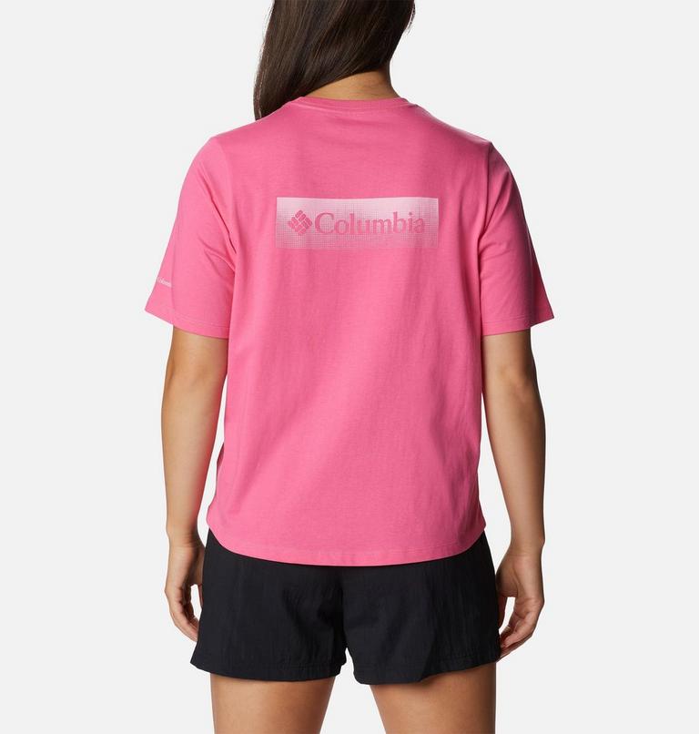 Women's North Cascades Relaxed T-Shirt, Color: Wild Geranium, Framed Halftone Logo Grx, image 2