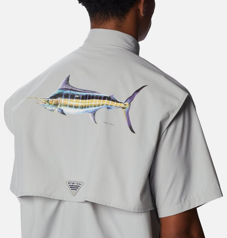 Men's PFG Bahama Icon Short Sleeve Shirt, Color: Cool Grey Carey Chen Marlin, image 5