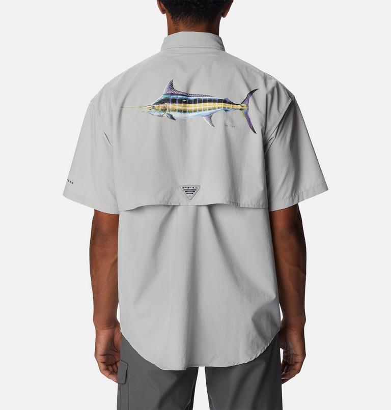Men's PFG Bahama Icon Short Sleeve Shirt, Color: Cool Grey Carey Chen Marlin, image 2