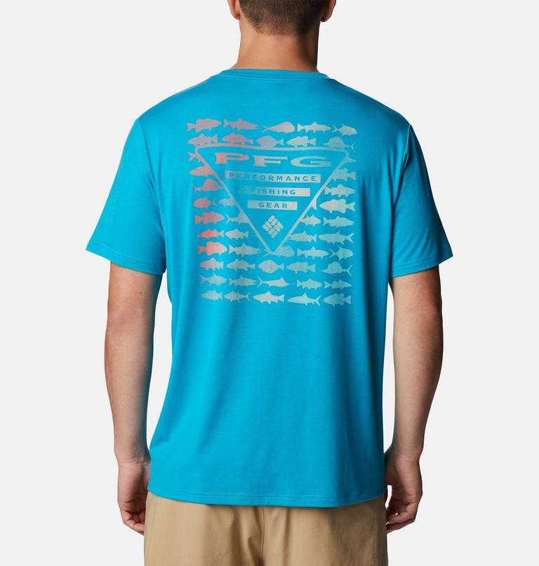 Men's PFG Triangle Fill Technical T-Shirt, Color: Ocean Teal, PFG Elements Graphic, image 2