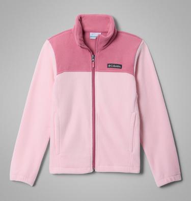 Girls' Castle Dale Full Zip Fleece Jacket, Color: Satin Pink, Rosette, image 3