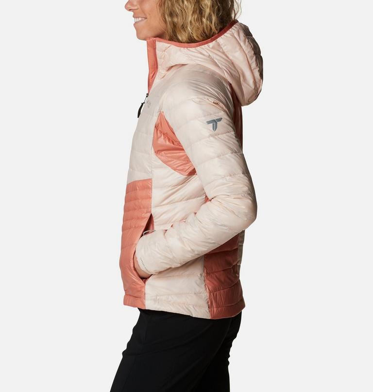 Women's Platinum Peak Insulated Hooded Jacket, Color: Dark Coral, Peach Blossom, image 3
