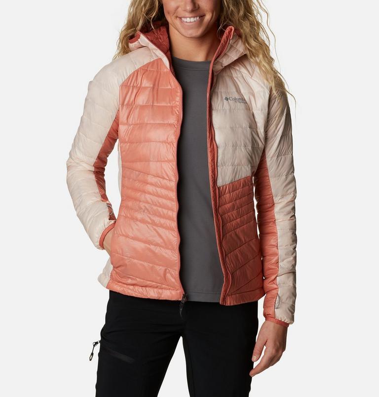 Women's Platinum Peak Insulated Hooded Jacket, Color: Dark Coral, Peach Blossom, image 10