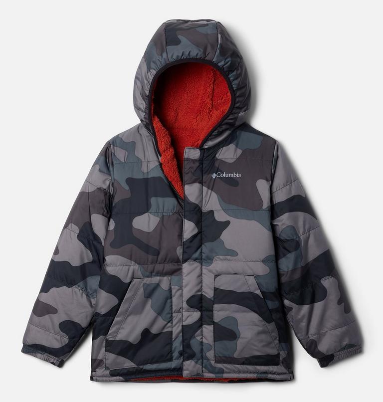 Boys' Big Fir Hooded Reversible Jacket, Color: Black Mod Camo, Warp Red, image 1