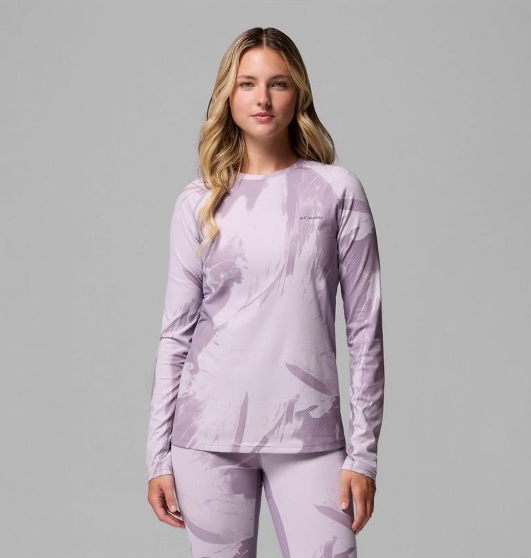 Camiseta primera capa de punto, cuello redondo y manga larga W Omni-Heat Infinity para mujer, Color: Shale Purple Snowflight Tonal, image 1