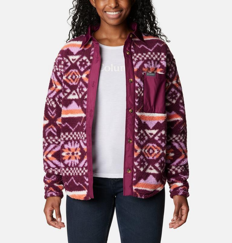 Women's West Bend Fleece Shirt Jacket, Color: Marionberry Checkered Peaks, image 6