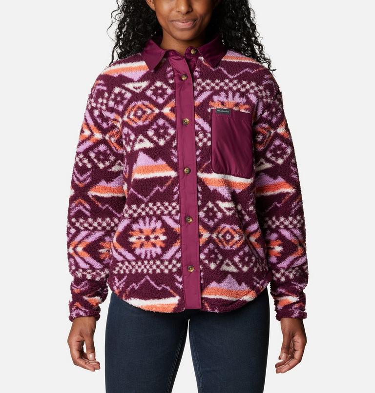 Women's West Bend Fleece Shirt Jacket, Color: Marionberry Checkered Peaks, image 1