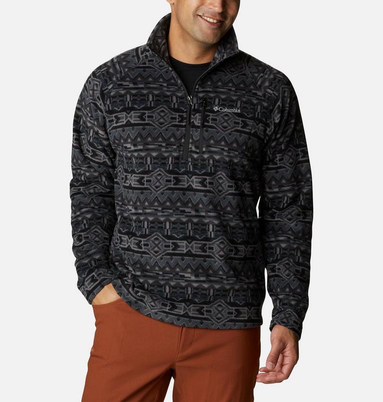 Men's Fast Trek Printed Half Zip Fleece, Color: Black 80s Stripe Print, image 1