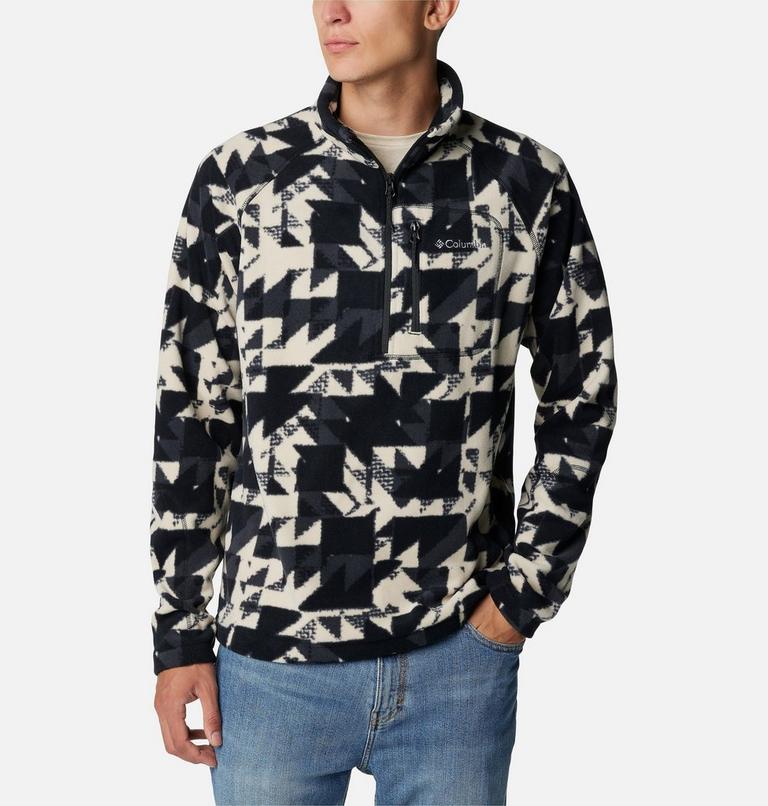 Men's Fast Trek Printed Half Zip Fleece, Color: Black Quilted Print, image 1