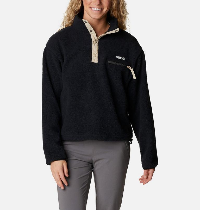 Women's Helvetia Cropped Half Snap Fleece, Color: Black, image 1