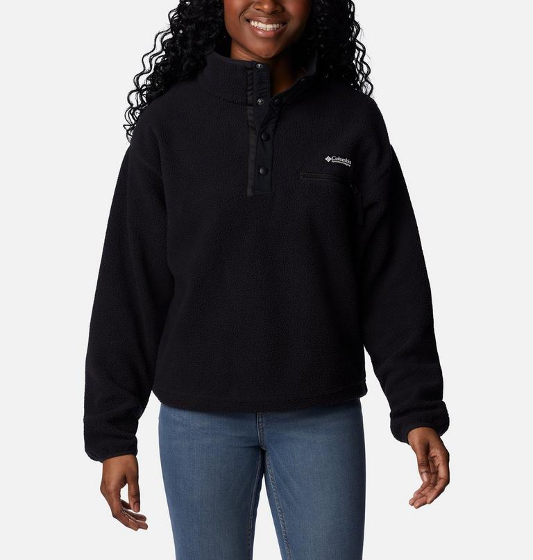 Women's Helvetia Cropped Half Snap Fleece, Color: Black, image 1