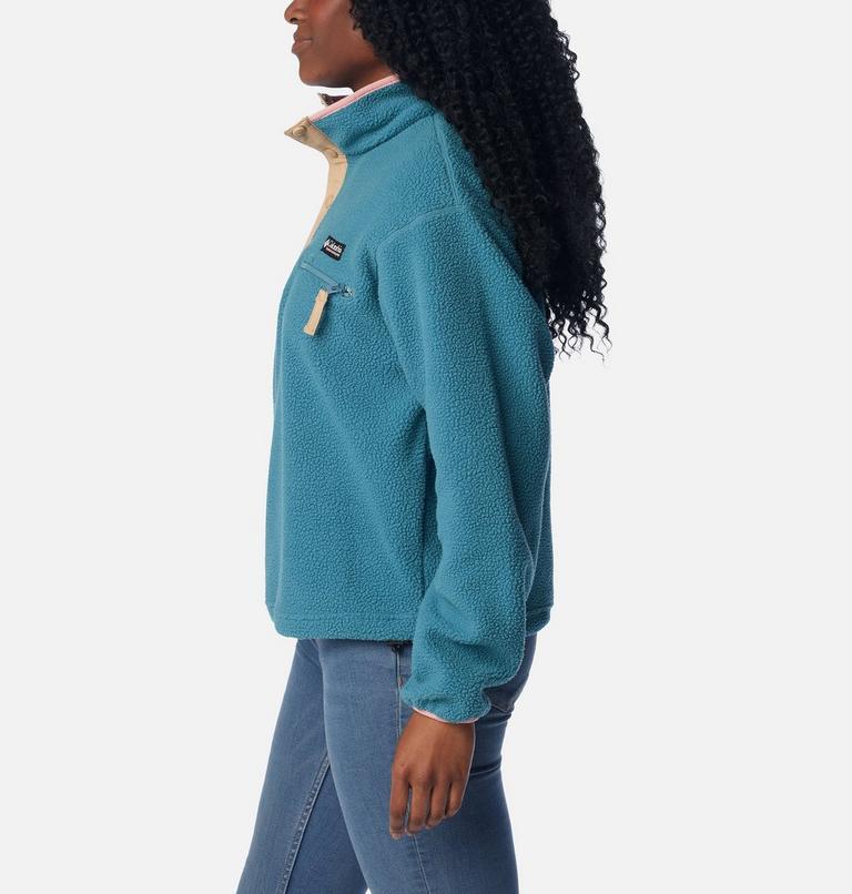 Women's Helvetia Cropped Half Snap Fleece, Color: Cloudburst, Canoe, Salmon Rose, image 3