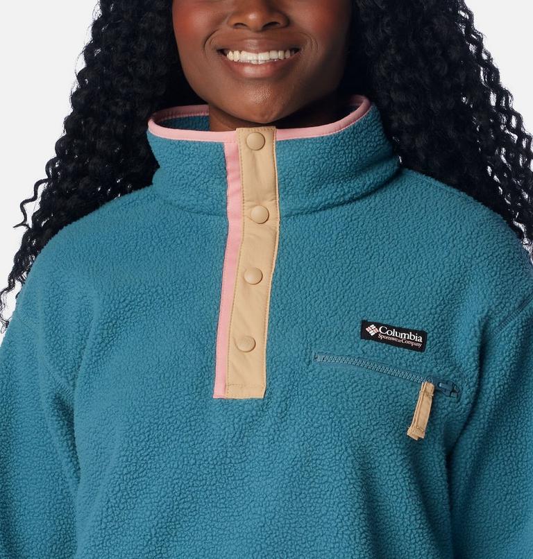 Women's Helvetia Cropped Half Snap Fleece, Color: Cloudburst, Canoe, Salmon Rose, image 4