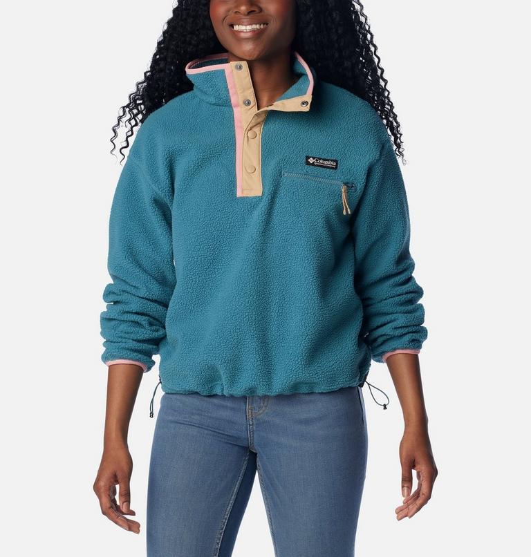 Women's Helvetia Cropped Half Snap Fleece, Color: Cloudburst, Canoe, Salmon Rose, image 6