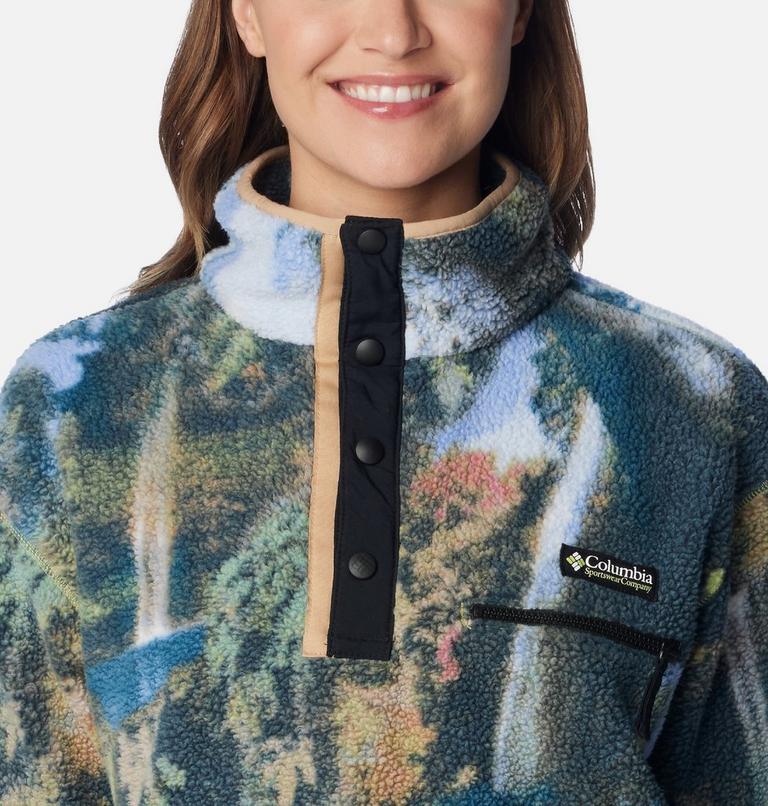 Women's Helvetia Cropped Half Snap Fleece, Color: Napa Green Chasing Falls Print, Black, C, image 4