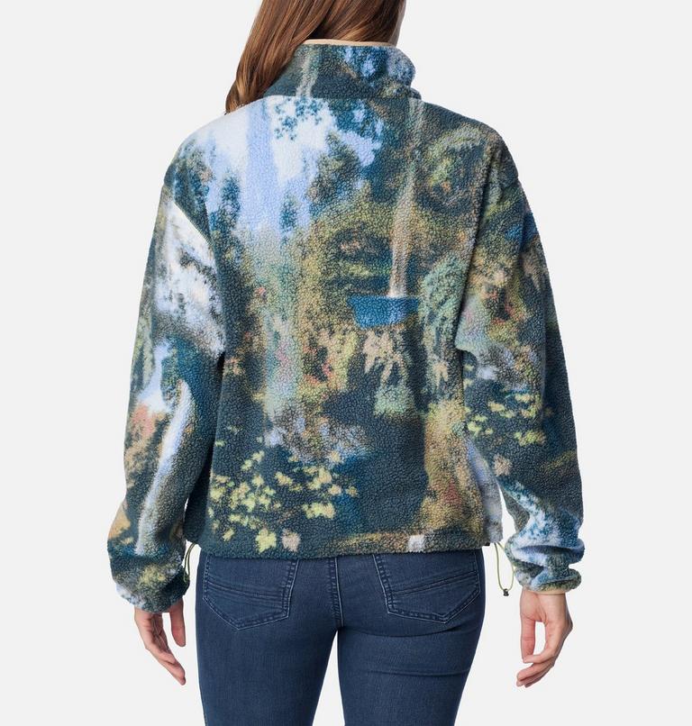 Women's Helvetia Cropped Half Snap Fleece, Color: Napa Green Chasing Falls Print, Black, C, image 2