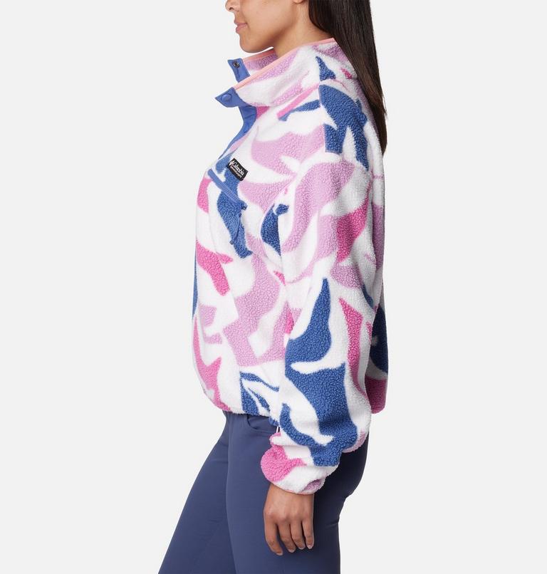 Women's Helvetia Cropped Half Snap Fleece, Color: Cosmos Floristic Print, Eve, Salmon Rose, image 3