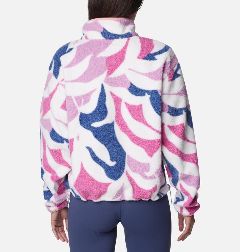 Women's Helvetia Cropped Half Snap Fleece, Color: Cosmos Floristic Print, Eve, Salmon Rose, image 2