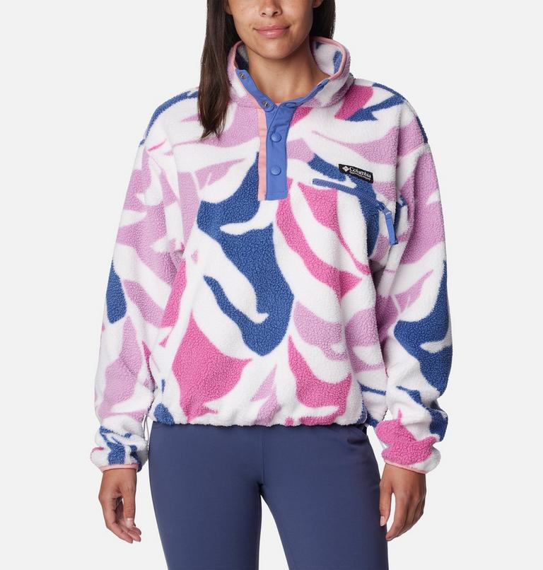 Women's Helvetia Cropped Half Snap Fleece, Color: Cosmos Floristic Print, Eve, Salmon Rose, image 1