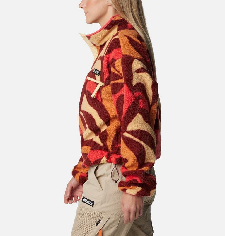 Women's Helvetia Cropped Half Snap Fleece, Color: Spice Floristic Print, Sunkissed, Juicy, image 3