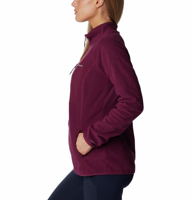Women's W Outdoor Tracks Technical Fleece Jacket, Color: Marionberry, Aura, image 3