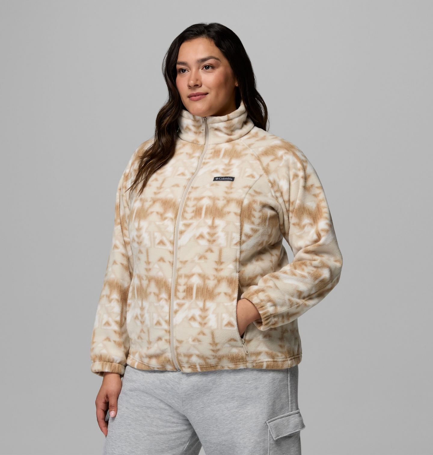 Женская куртка Columbia Benton Springs Printed Full Zip Fleece Jacket - Plus Size, цвет: Серо-бежевый, вариант 1 — фото 4