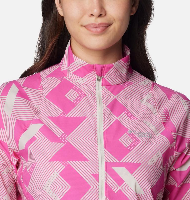 Women's Endless Trail Running Windbreaker, Color: Ultra Pink, Dark Stone Tech Check, image 4
