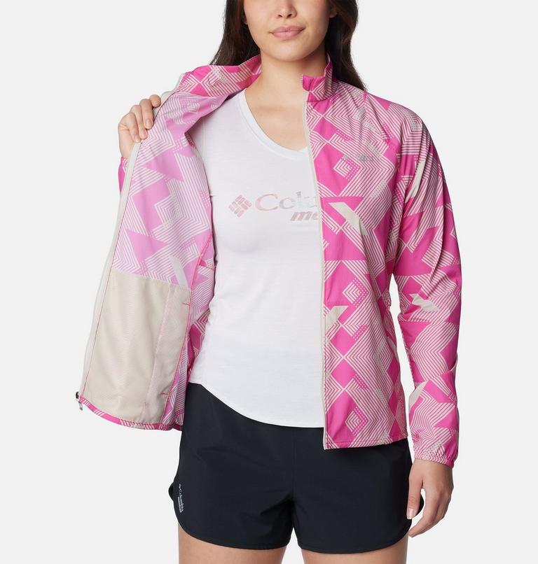 Women's Endless Trail Running Windbreaker, Color: Ultra Pink, Dark Stone Tech Check, image 5