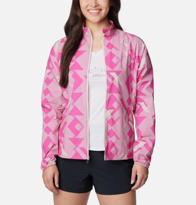Women's Endless Trail Running Windbreaker, Color: Ultra Pink, Dark Stone Tech Check, image 8