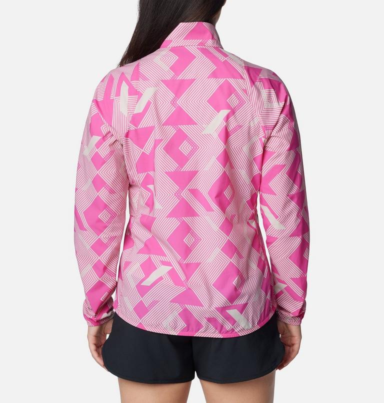 Women's Endless Trail Running Windbreaker, Color: Ultra Pink, Dark Stone Tech Check, image 2
