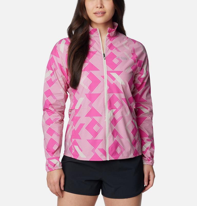 Women's Endless Trail Running Windbreaker, Color: Ultra Pink, Dark Stone Tech Check, image 1