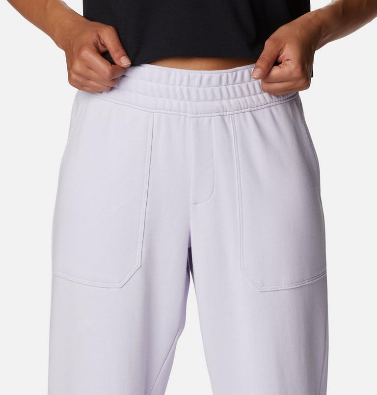 Pantalón de felpa francesa fácil de poner Columbia Lodge para mujer, Color: Purple Tint, White Logo, image 4