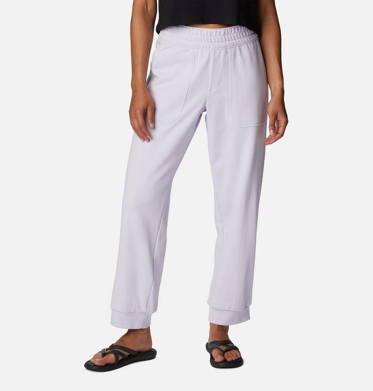 Pantalón de felpa francesa fácil de poner Columbia Lodge para mujer, Color: Purple Tint, White Logo, image 1