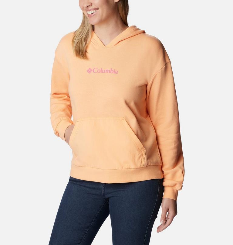 Columbia Logo III French Terry Hoodie | 812 | S, Color: Peach, Wild Geranium Logo, image 5