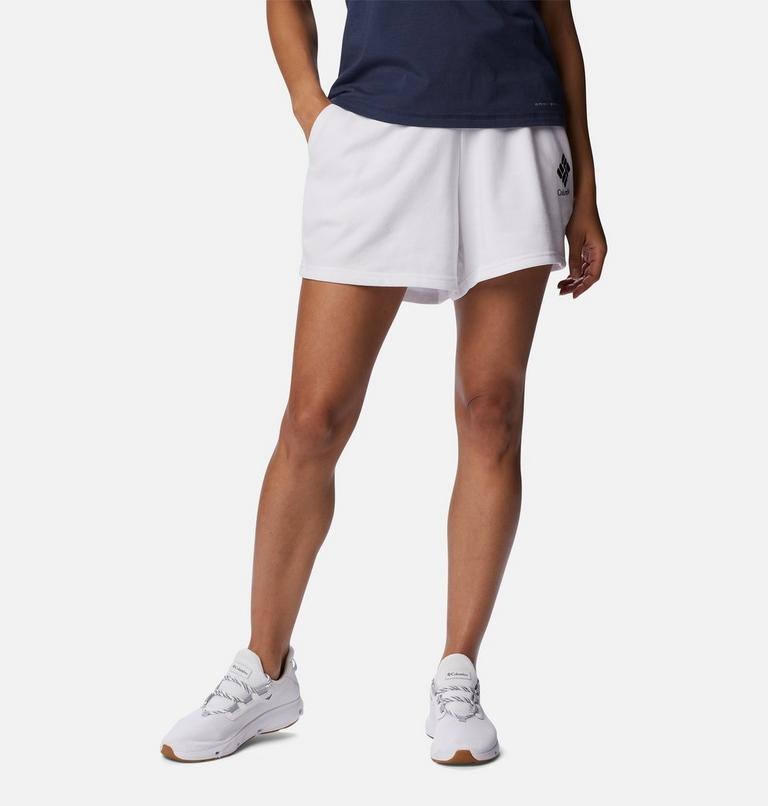 Women's Columbia Logo III French Terry Women's Shorts, Color: White, Black Logo, image 1