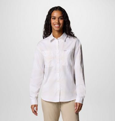 Women's Silver Ridge Utility Patterned Shirt, Color: White Large Blur Check, image 1