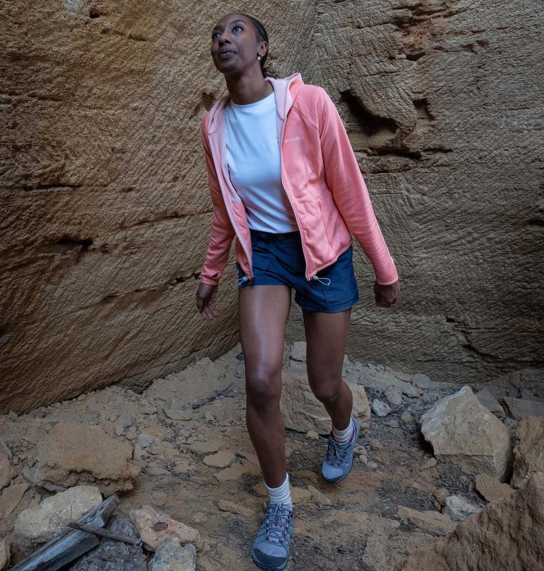 Forro polar con diseño de cuadrícula Boundless Trek para mujer, Color: Summer Peach Heather, Peach Blossom, image 11