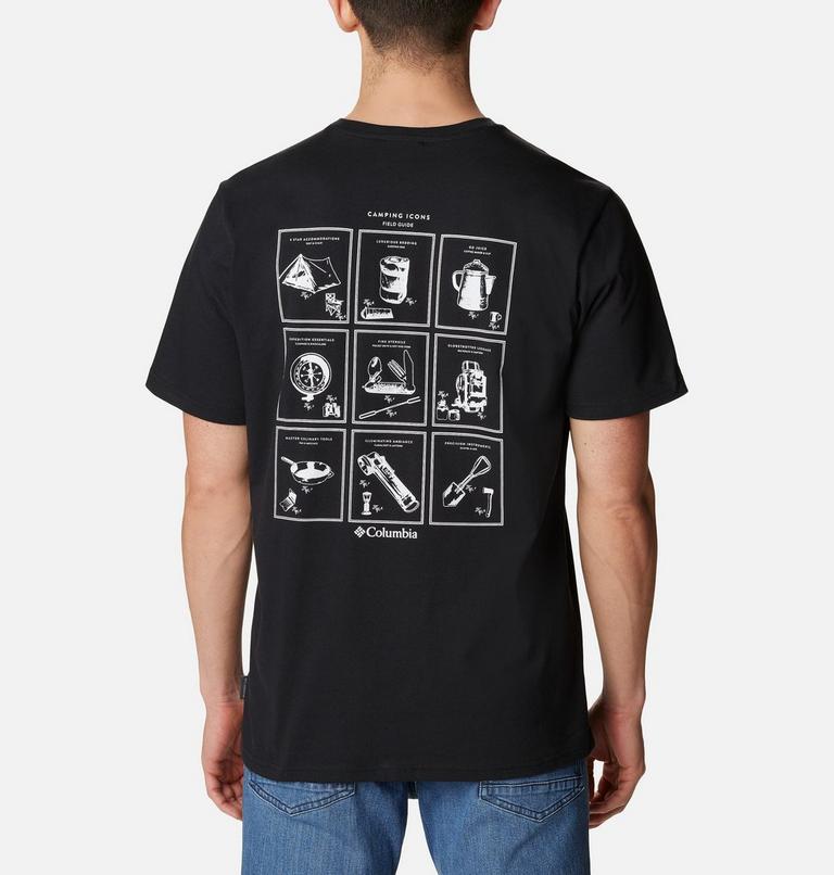 Men's Explorers Canyon Back Graphic T-Shirt, Color: Black, Campsite Icons Graphic, image 2