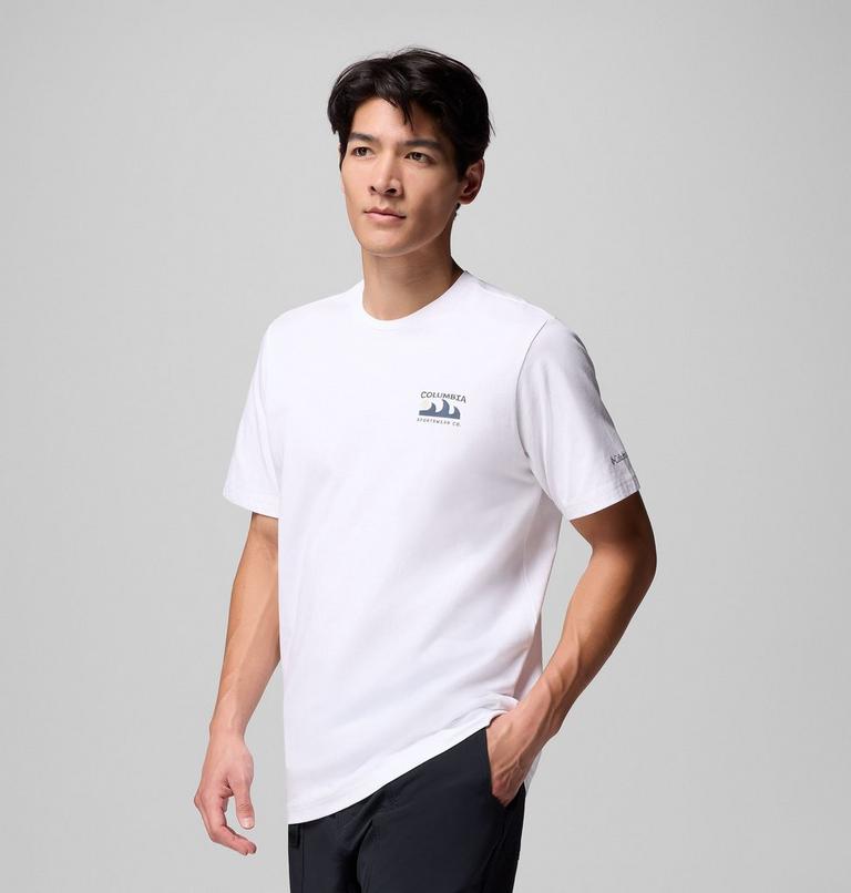 Camiseta con estampado en la espalda Explorers Canyon para hombre, Color: White, Peaks and Waves, image 4