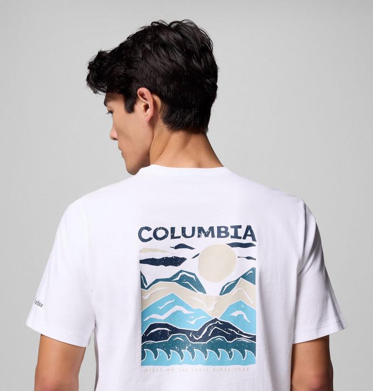 Camiseta con estampado en la espalda Explorers Canyon para hombre, Color: White, Peaks and Waves, image 6