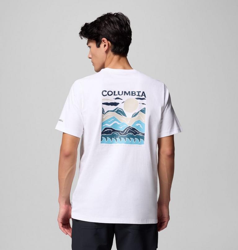 Camiseta con estampado en la espalda Explorers Canyon para hombre, Color: White, Peaks and Waves, image 1