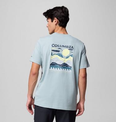Men's Explorers Canyon Back Graphic T-Shirt, Color: Crushed Blue, Peaks and Waves, image 1