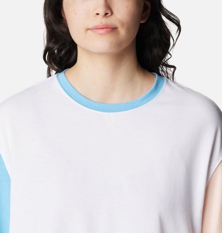 Women's Deschutes Valley Colorblock Cropped T-Shirt, Color: White, Vista Blue, Peach Blossom, image 4